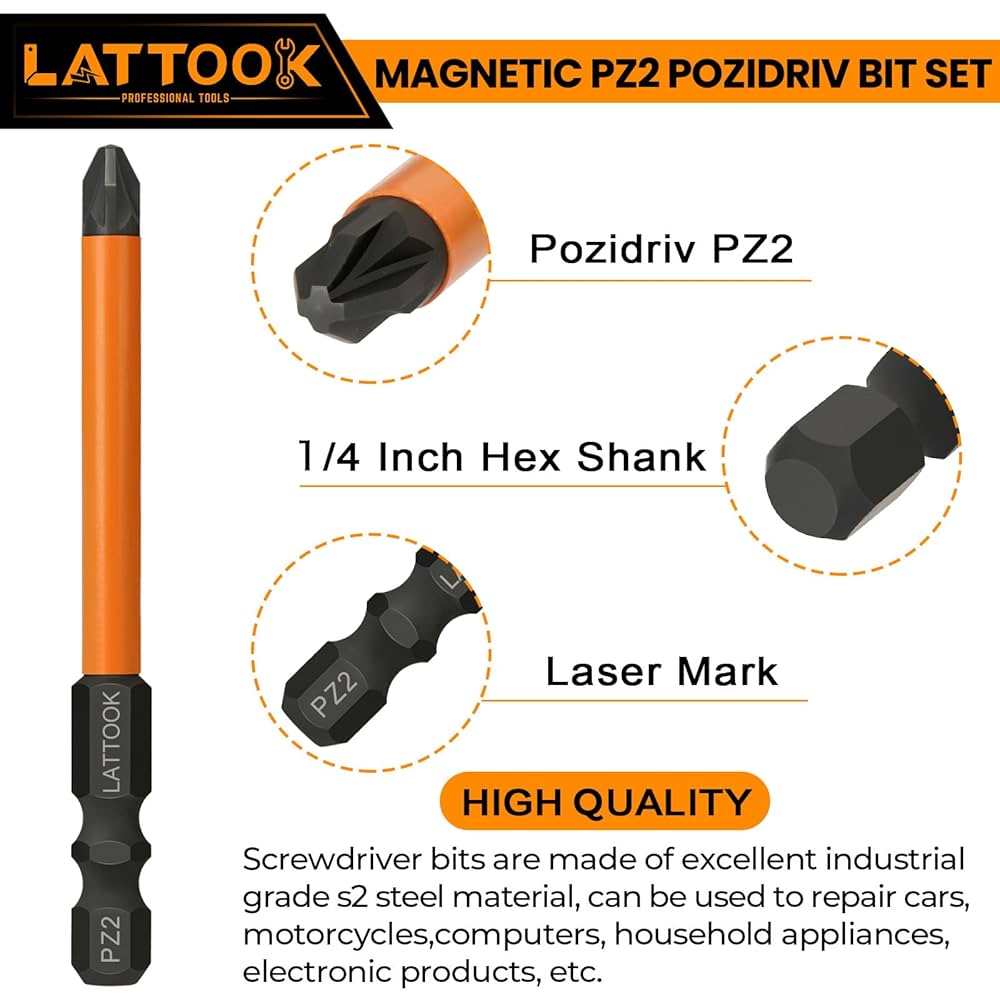 Amazon.com: Pozidriv Bit Set, LATTOOK 5-Piece PZ2 Pozi Bit